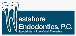 A blue and white logo for westshore endodontics.